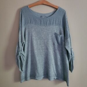 BELLE FRANCE Gray Mohair Blend ¾ Roll Tab Sleeve Crew Neck Lined Knit Sweater L